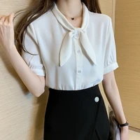 fashion female elegant bow tie blouses chiffon casual shirt office ladies blouse summer blouses for women 2021