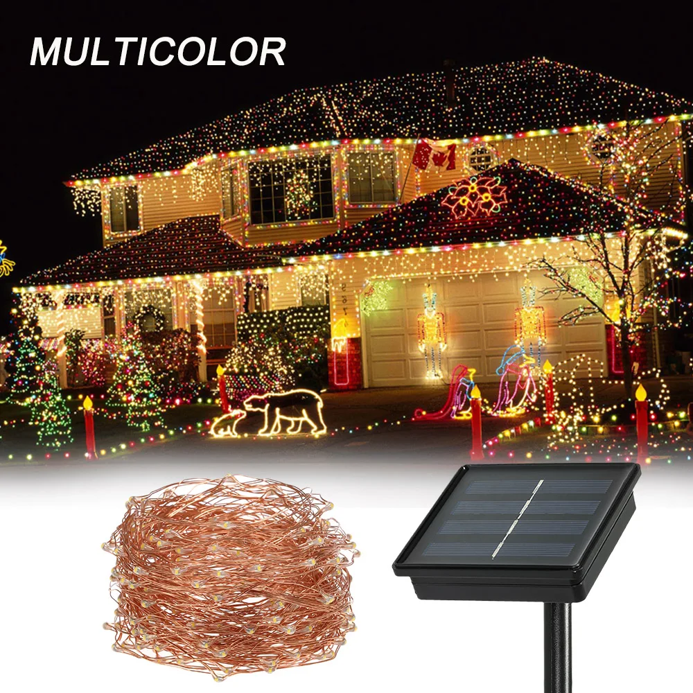 Солнечный свет огни Открытый 72ft 200 светодиодный Дюралайт 8 режимов многоцветный