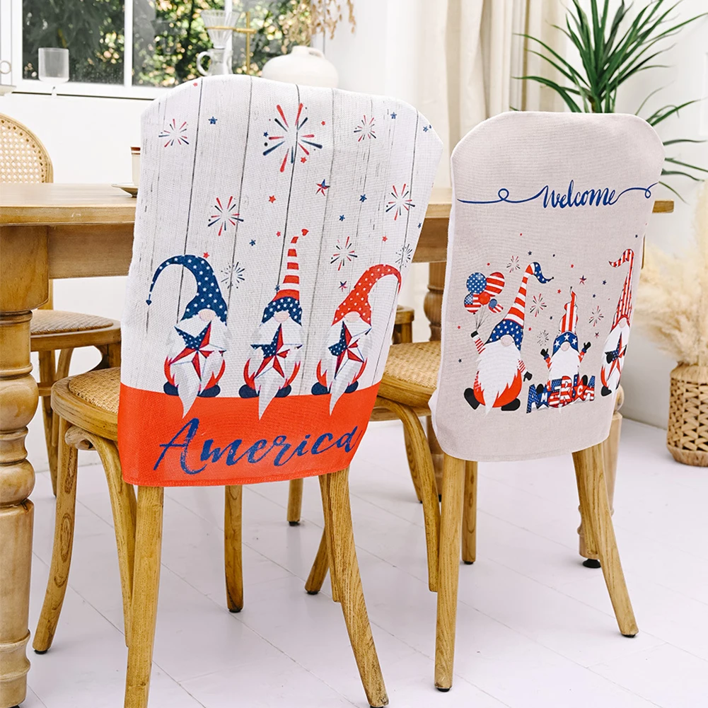

2pcs Independence Day Chair Covers Gnome Printed Dining Chair Slipcovers Patriotic 4th of July Home Decoration