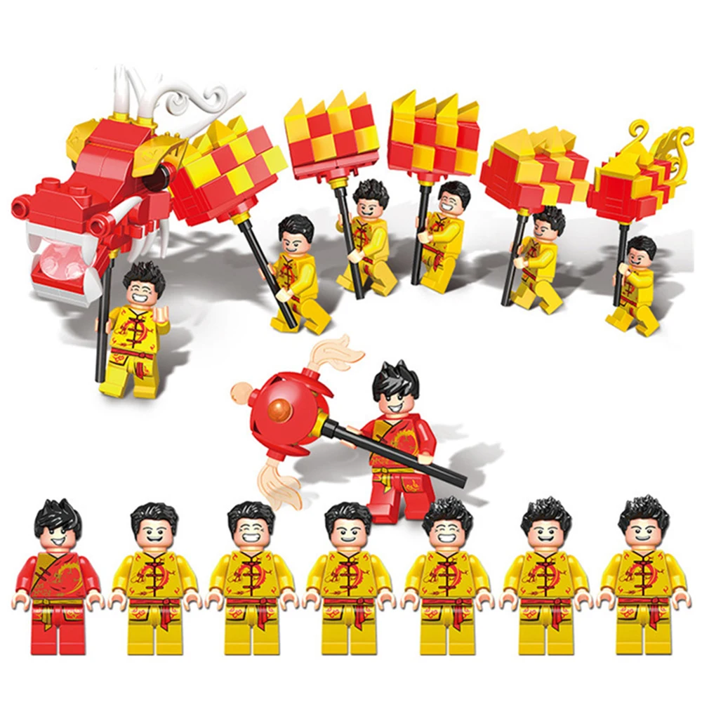 

City Creator Traditional Chinese Style Dragon Dance Action Figure Educational Building Blocks For Children New Year Gifts Toys