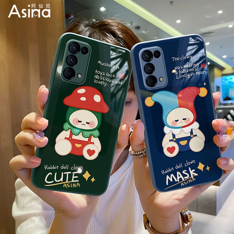 

ASINA Tempered Glass Case For OPPO Reno 2 3 4 5 Pro Shockproof Cute Cartoon Cover Bumper For Realme X50 Find X3 Lite Rabbit Capa