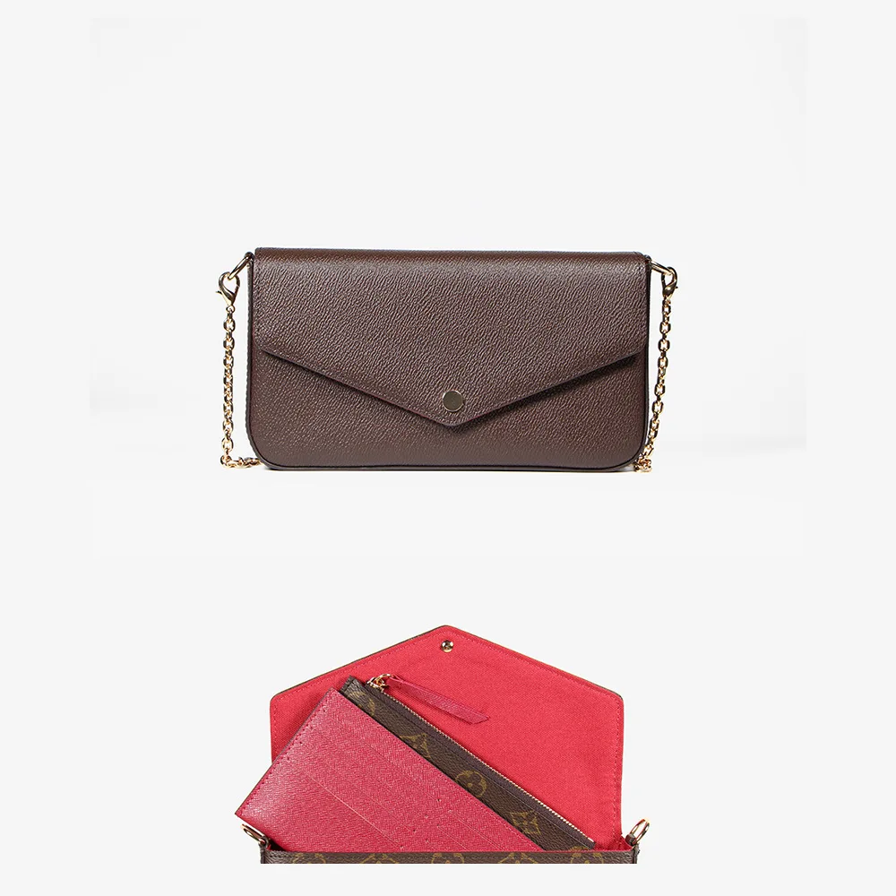 ZiRed Monogram Роскошные дизайнерские сумки из 3 предметов, кошельки, кошелек, держатель для карт, женская сумка-клатч Кроссбоди, сумки известного бренда, сумки для женщин, Сумка с монограммой, Pochette Felicie цепочки букв M61276 - Цвет: ZiRed Monogram