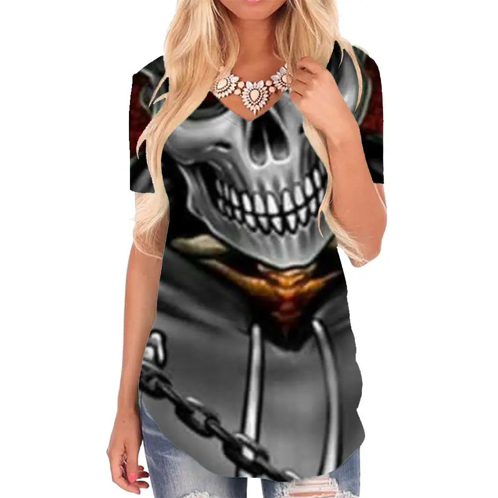 

Giyu Brand Skull T-shirt women Skeleton T-shirts 3d Rock V-neck Tshirt Hip Hop Tshirts Printed Womens Clothing Fashion Loose