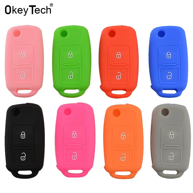 

OkeyTech Silicone Cover for Volkswagen Golf Passat Polo MK4 Bora Altea Alhambra Touran Sharan Car Key Case 2 Buttons Key Shell