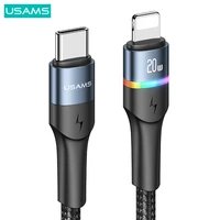 usams 6a usb type c cable led indicator lightning cable for iphone 13 12 huawei samsung xiaomi mobile phone pd 100w fast charger