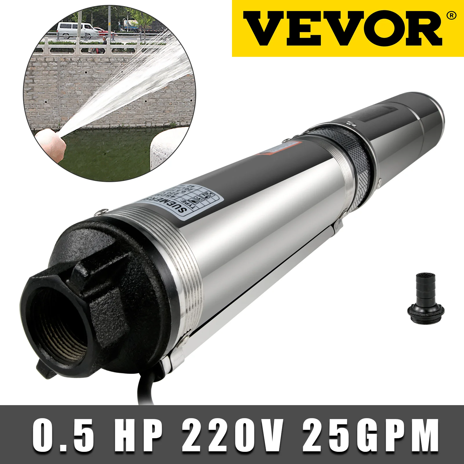 

VEVOR 0.5HP Deep Well Pump 220V Submersible Well Pump 164 FT Head 25.5 GPM Farmland Irrigation Stainless Steel Deep Well Pump