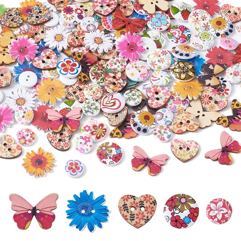 

Pandahall 1 Set Retro 2-Hole Printed Wooden Buttons Colorful Buttons Sewing Clothes Decor Crafting Scrapbooking DIY Finding