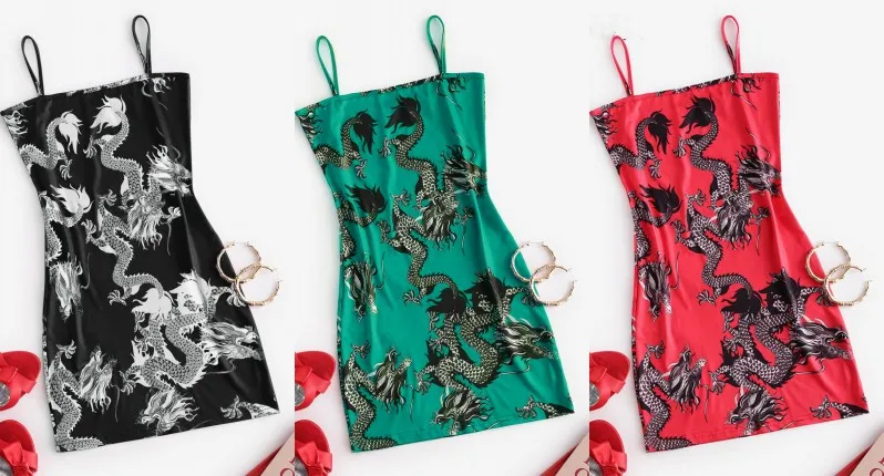 

2021 New Dress Women Summer Dark Gothic Dragon Printed Sling Strap Dresses Female Skirt High Waist Sexy Split Black Party Dress