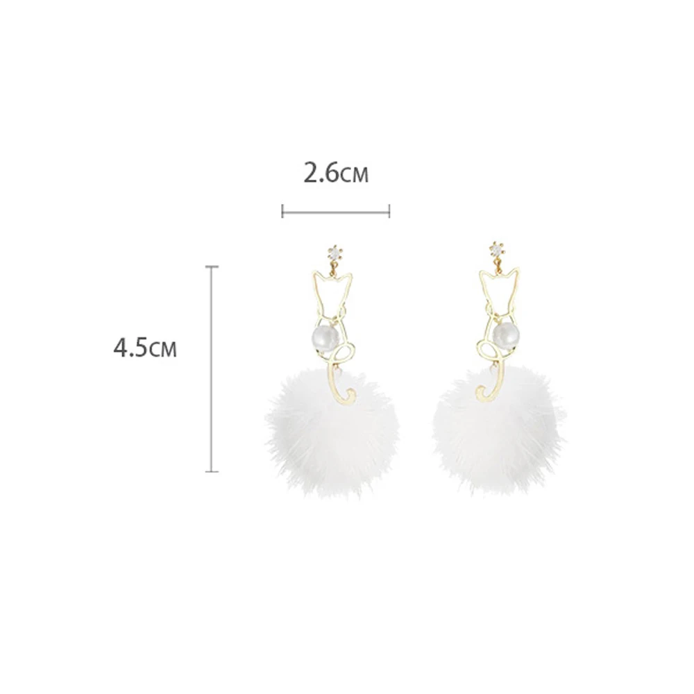

Cute Cat Pearl Earrings for Women Hollow Out Crystal White Ball Stud Earrings Party Jewelry Festival Gifts