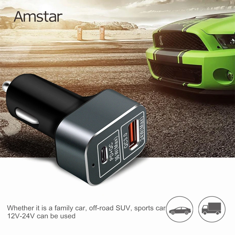 Автомобильное зарядное устройство Amstar 60 Вт USB C PD быстрая зарядка 3 0 Быстрая