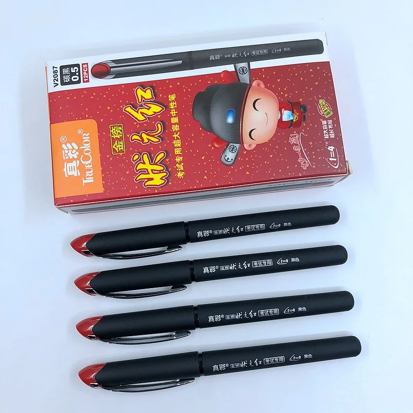 

[TrueColor] (12 Pieces/Lot) High Quality School Stationery Student Roller Ball Pen Office Gel Pen 0.5mm Black Ink Color V2087