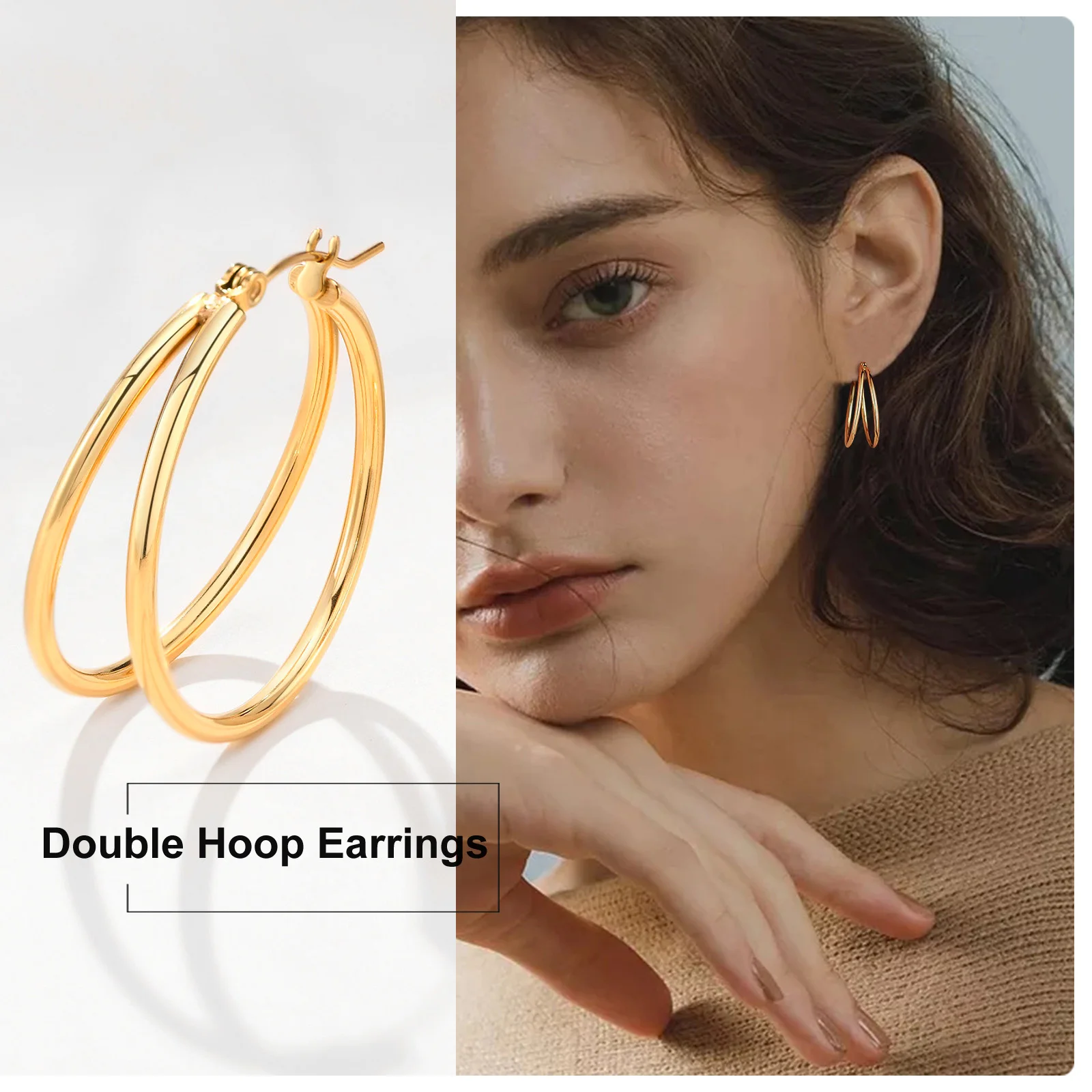 

Minimalist Double Hoop Earrings for Woman,Simple Stainless Steel Circle Huggie Earrings Birthday Day Christmas Gift
