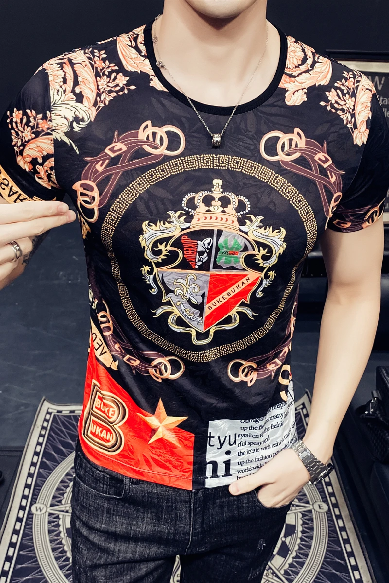 

Printed Brand Luxury Men's T-shirt Retro Short Sleeve Tops Summer Ice Silk Breathable O-neck T Shirts Streetwear Social Clothing