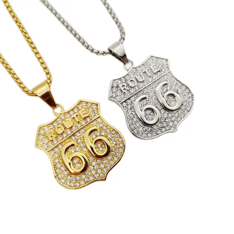 Ожерелье с подвеской Iced out bling изображением американского старинного пути 66