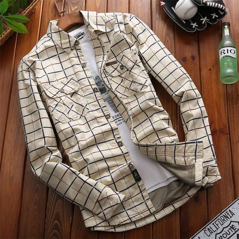 Мужская Уличная флисовая рубашка большого размера на осень и зиму бархатная