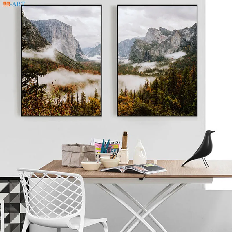 Пейзаж Художественная печать Природный постер туман Гора Холст Живопись стены