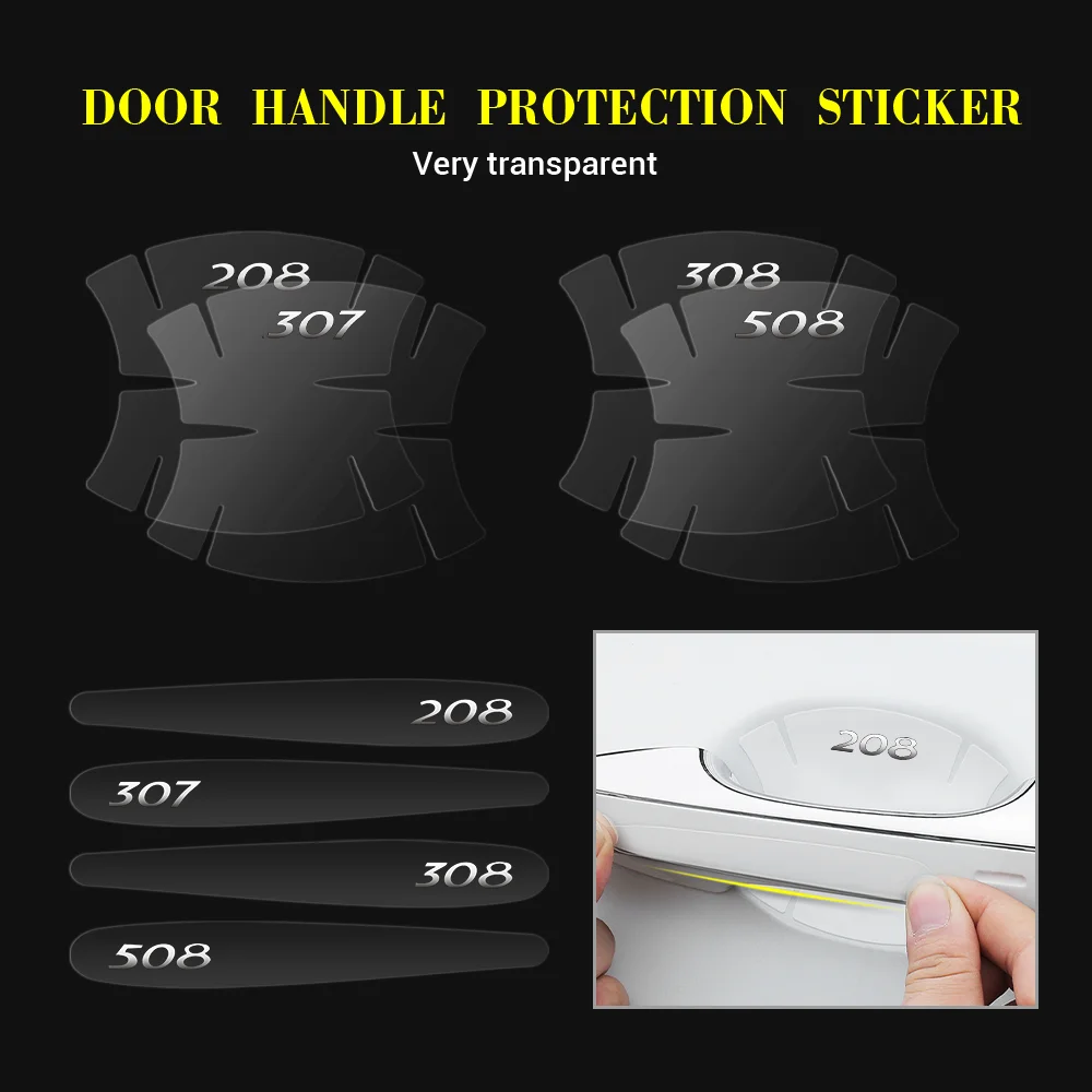 

4/8Pcs Car Styling 3D Transparent Protection Film Door Handle Bowl Badge Stickers For Peugeot 2008 5008 3008 308 508 208 307 108