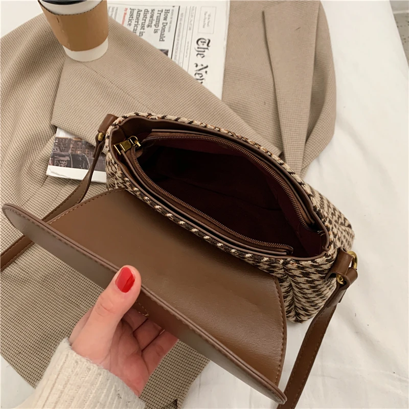 

New Luxury Women Shoulder Bag Designer Handbag Houndstooth Messenger Bag PU Leather Crossbody Bag for Ladies Vintage Bags