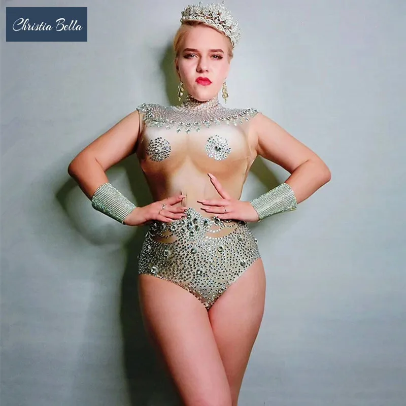 Модные блестящие женские боди в стразах сексуальные Стрейчевые тонкие