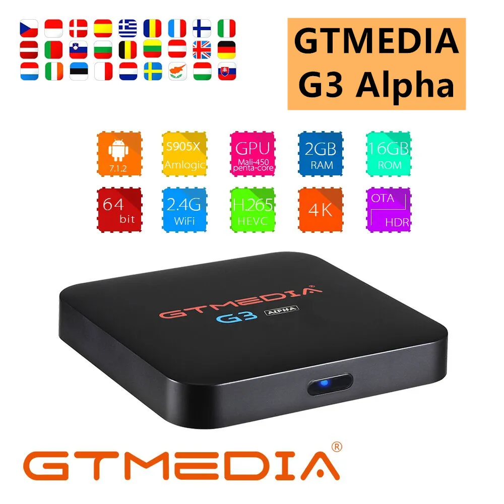 Глобальный оригинальный GTMEDIA G3 Alpha Box IP TV Smart 4 Android 7 1 4K четырехъядерный 2 Гб 16 HDMI 4G WiFi