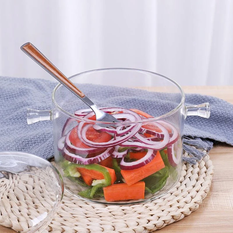 Бытовой прозрачный стеклянный горшок для супа кухонный термостойкий каши