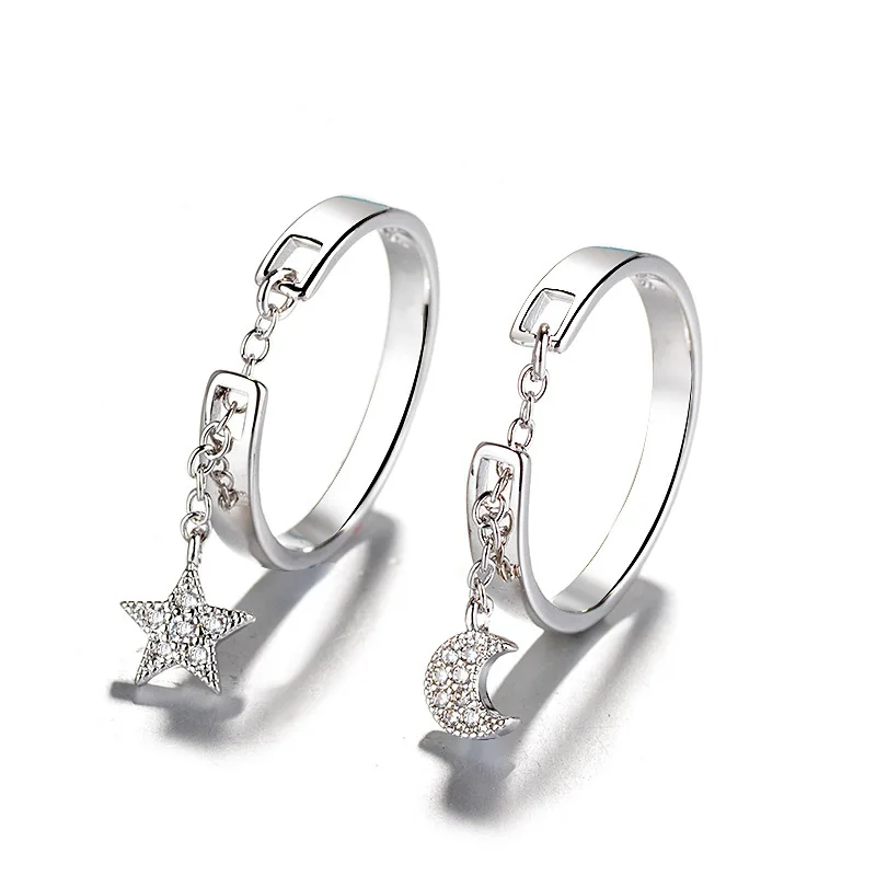 

Real 925 Sterling Silver Star Moon Open Rings Korean Style Simple Rings for Women Hypoallergenic Jewelry
