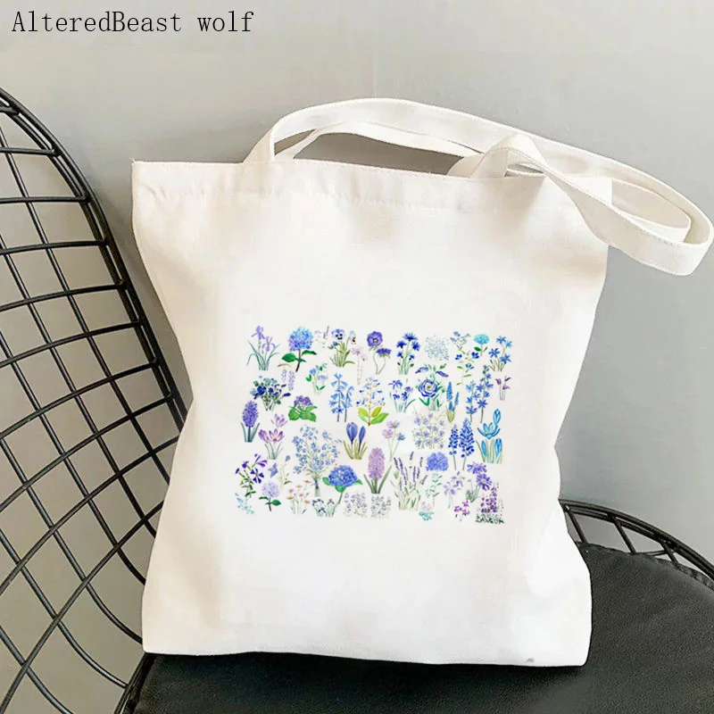 

Women Shopper bag blue and purple Cosmos flower collection Bag Harajuku Shopping Canvas Bag girl handbag Tote Shoulder Lady Bag
