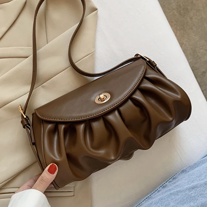 Одноцветная складная сумка на подмышке кожаные сумки плечо для женщин 2020 модные