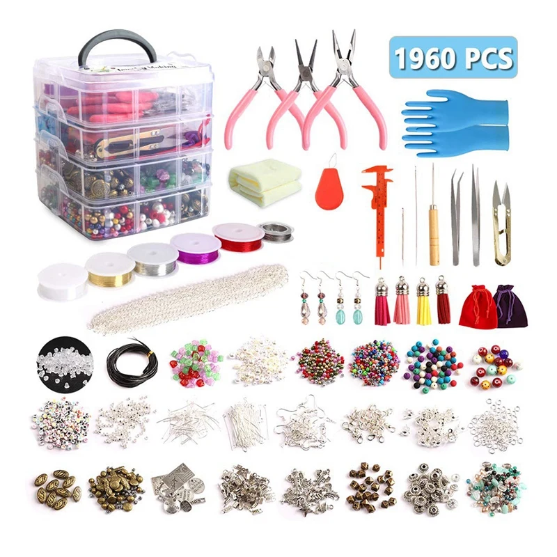 

1960Pcs Beaded Accessories Four-Layer Boxed Acrylic Beads Glass Beads DIY Bracelet Necklace Repairing Material