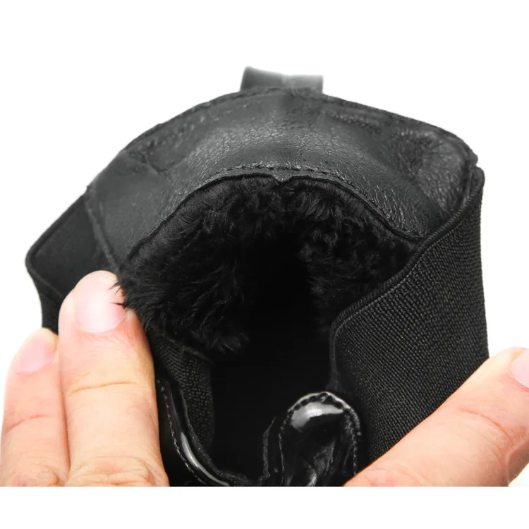 

High quality patent leather square toe short boots leather with plush