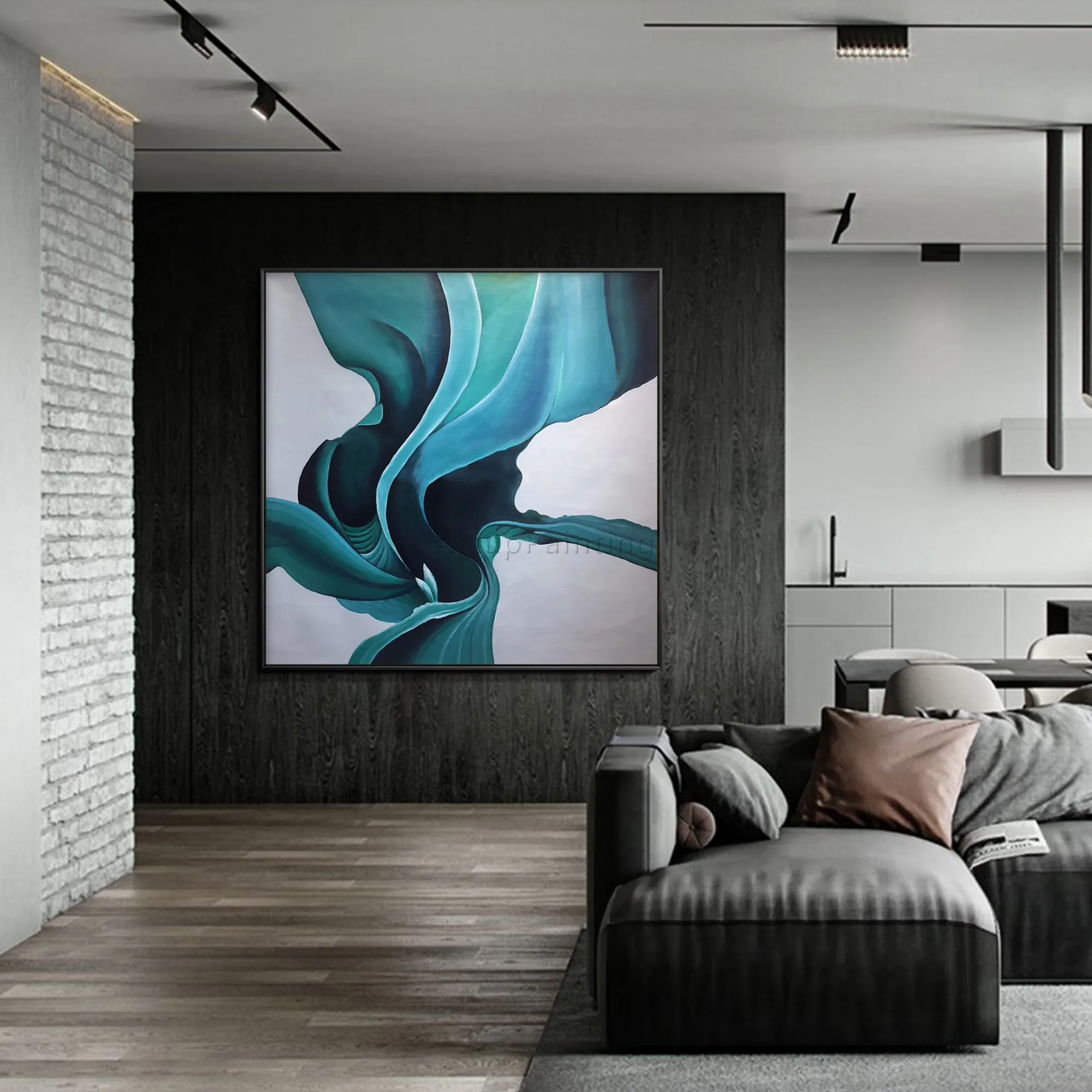 

Современная Абстрактная светло-синяя шелковая роспись без рамки, ручная роспись, большая оригинальная акриловая текстура, настенное искус...