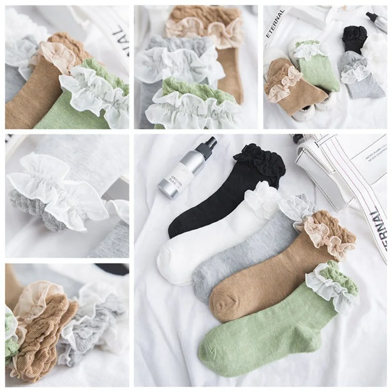Японские милые белые черные кружевные носки в стиле &quotЛолита&quot Балетные Носки