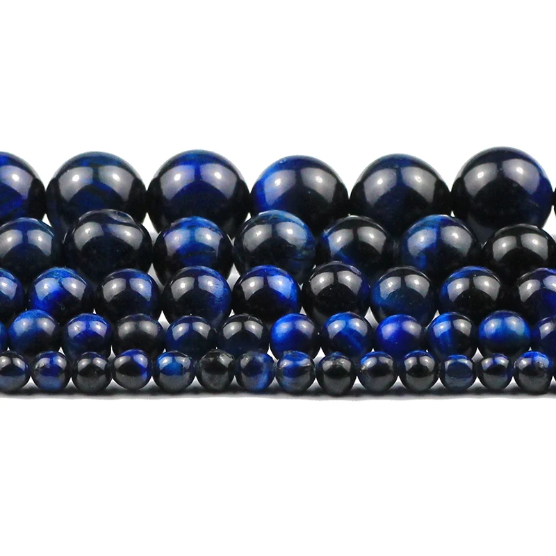 Круглые бусины из натурального камня темно-синего Тигрового Глаза для