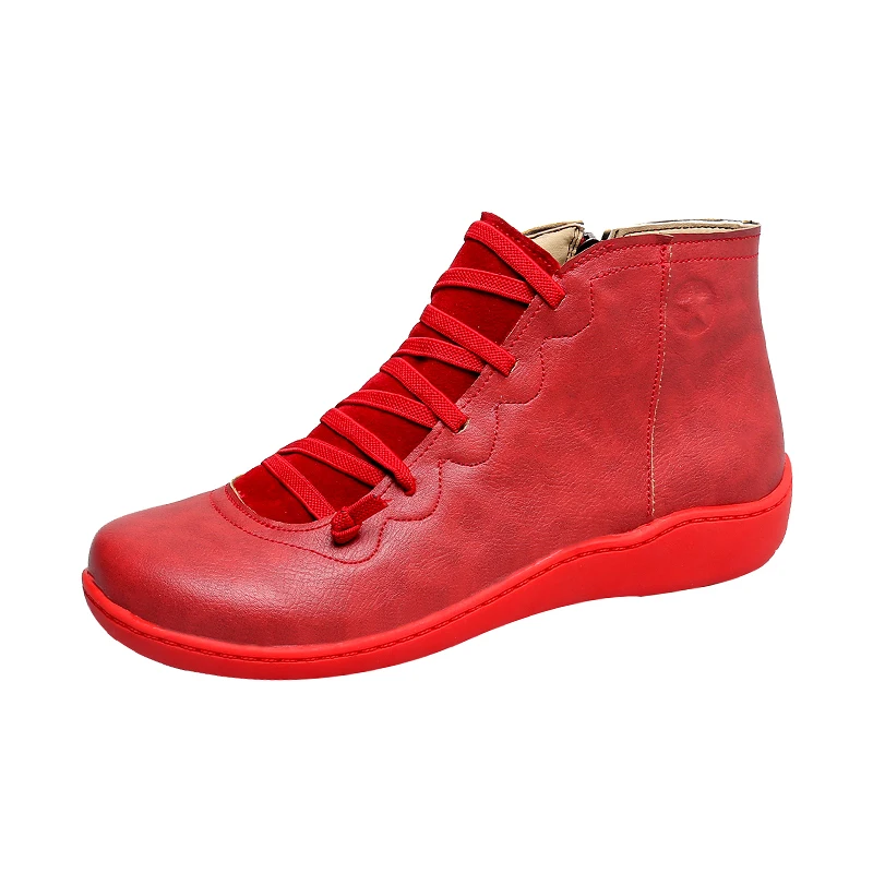 

Women's PU Leather Ankle Boots Women Autumn Winter Cross Strappy Vintage Women Zipper Boots Flat Ladies Shoes Woman Botas Mujer