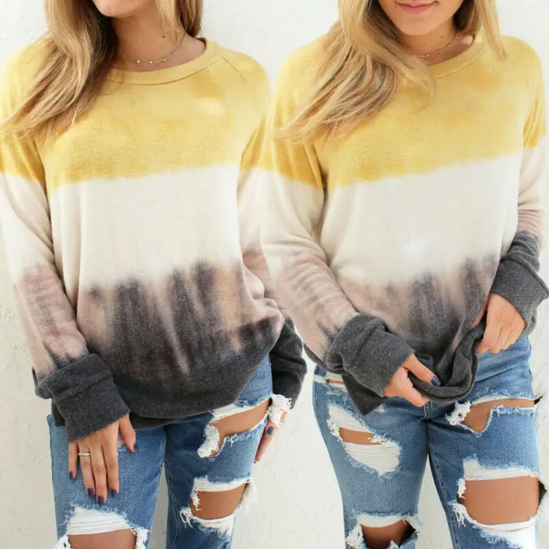 

2020 Autumn Womens Long Sleeve Gradient Sweatshirt Sweater Ladies Jumper Pullover Winter Warm O Neck