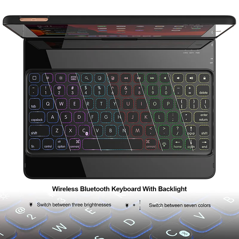 

360 Degree Rotation Case for iPad 10.2 Inch with Wireless Bluetooth Keyboard Swivel Stand Heavy Duty Shockproof Flip Cover