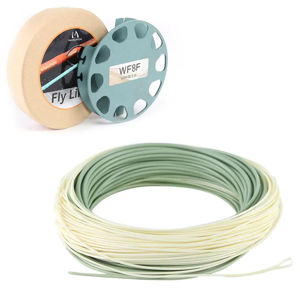 with Spool and Box Maximumcatch выходящая короткая Летающая леска 8/9/10wt 100FT Moss/Lvory цвет Вес вперед Летающая леска с 2 сварными петлями - Цвет: with Spool and Box
