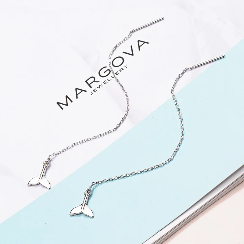 LicLiz 925 Sterling Silver Mermaid Tail Drop Earrings for Women White Gold Long Link Chain Jewelry Boucle D'oreille LE0621 | Украшения