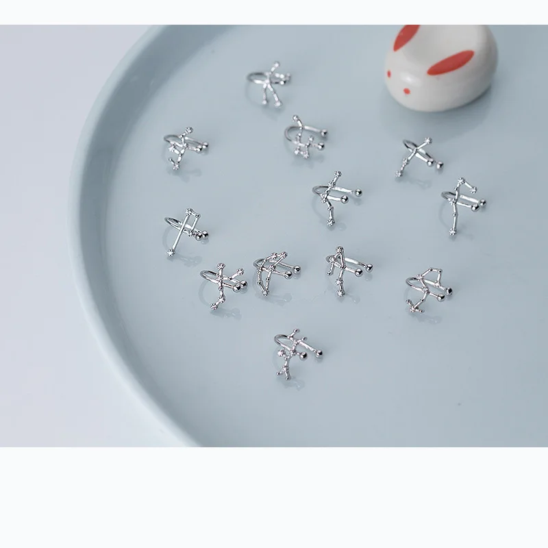 Trusta 1 пара 925 стерлингового серебра ювелирные изделия Созвездие Кафф серьги