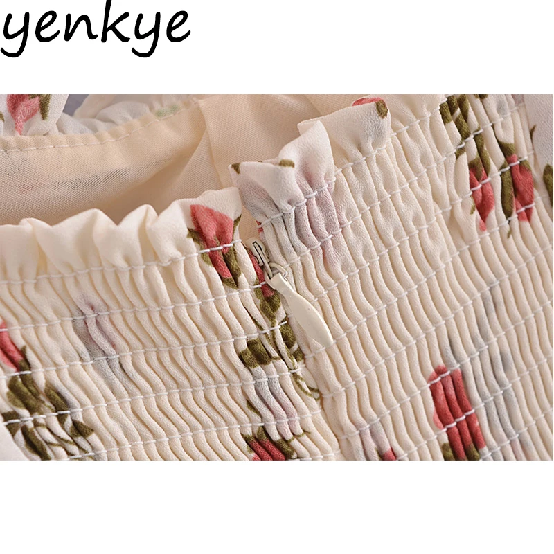 

YENKYE Sexy Women Prairie Chic Floral Print Sling Dress Female Sleeveless A-line Mini Chiffon Dress Summer Holiday Vestido