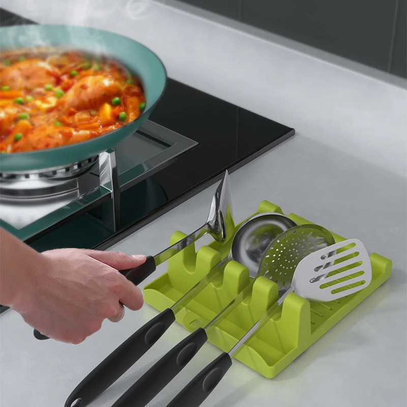 

Kitchen Spoon Holders Fork Spatula Rack Shelf Organizer Spoon Rest Chopsticks Holder Non-slip Spoons Pad Kitchen Storage Racks