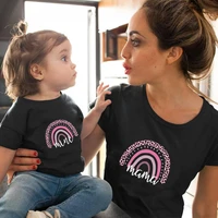 cute mama and mini rainbow print family matching clothing t shirt short sleeve family look t shirts mother and daughter clothes