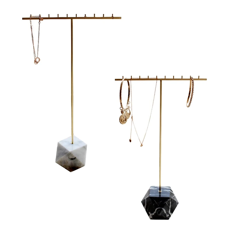 

Stainless Steel Necklace Display Stand Polygonal Natural Marble Stand