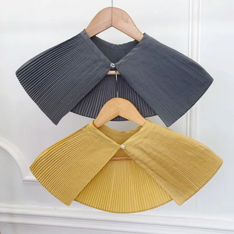 

Women Fan-Shaped Pleated False Collar Solid Color Decorative Blouse Shawl Cloak