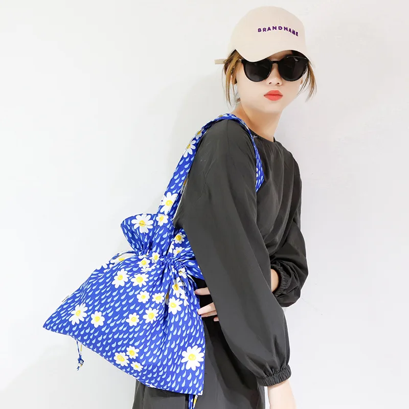 

New Canvas Handbags Women Sac A Main Floral Printing Totebag Japanese Carro Compra Crossbody Shoulder Drawstring Shopper Borsa