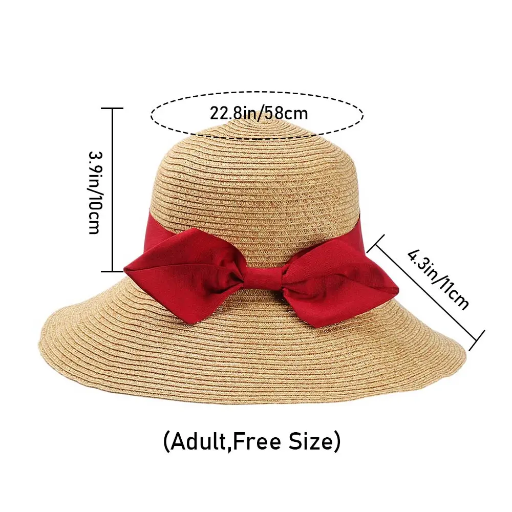 

Summer Female Sun Hats Big Brim Classic Bowknot Foldable Fashion Straw Hat Casual Outdoor Beach Cap For Women UV Protected Hat