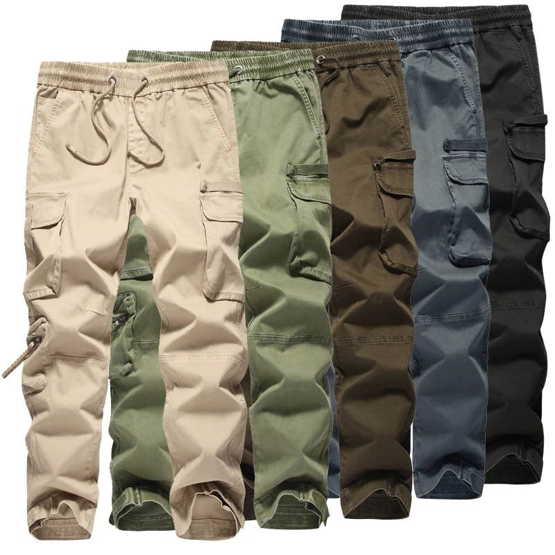 Мужские брюки карго с эластичным поясом и карманами в стиле милитари тактические