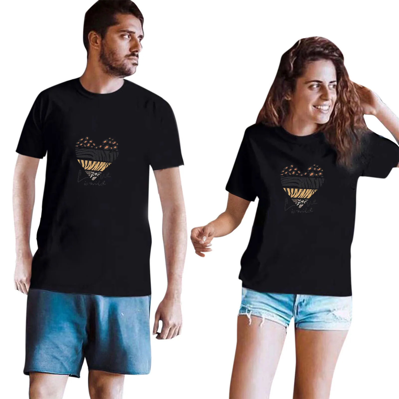 Mans Casual Short Sleeve Tops Ladies Valentine's Day Print Sweatshirt Blouse #S | Женская одежда