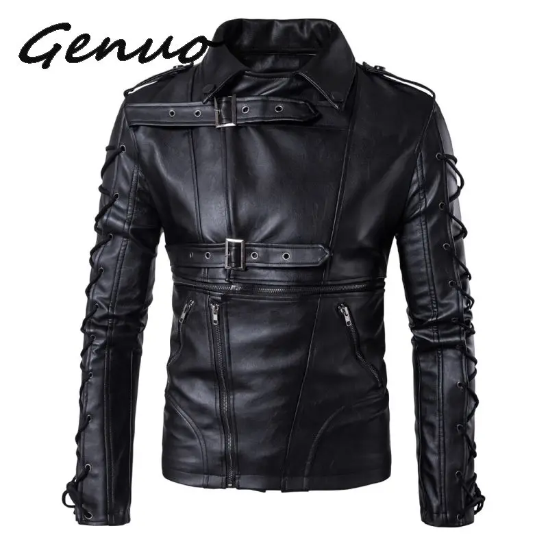 

Genuo Brand Men leather jackets coats New degisn Europe and America Fashion motorcycle leather jacket Big Size 5XL Black jaket