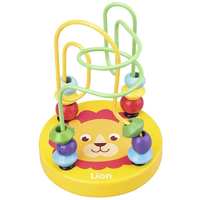 Lion TJ209 Деревянные игрушки Монтессори для мальчиков и девочек, деревянные Мини круги из бисера, проволочный лабиринт, американские горки, Обучающие пазлы, детские игрушки - Цвет: Lion TJ209